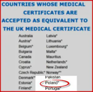 Kraje upoważnione do wystawiania ekwiwalentu ENG 1 medical