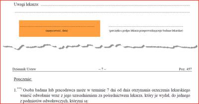 Data wystawienia i pouczenie na orzeczeniu lekarskim