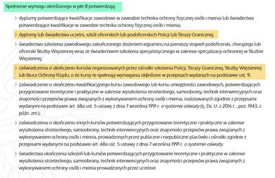 Potwierdzenie wymagań na licncję ochrony dla Policjantów