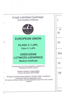 Wzór orzeczenia lotniczo lekarskiego dla klasy 2
