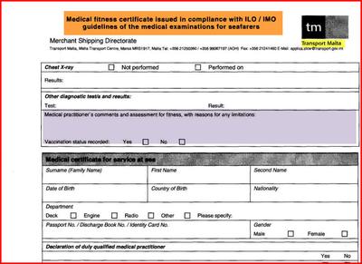 Wzór maltańskiego świadectwa zdrowia