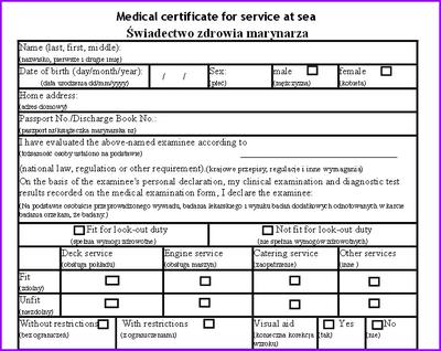 Medical Certificate for Service at Sea