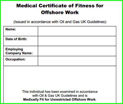 Medical Certificate of Fitness for Offshore Work