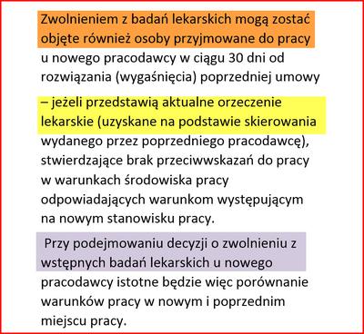 Możliwość zwolnienia z wstępnych badań lekarskich do pracy