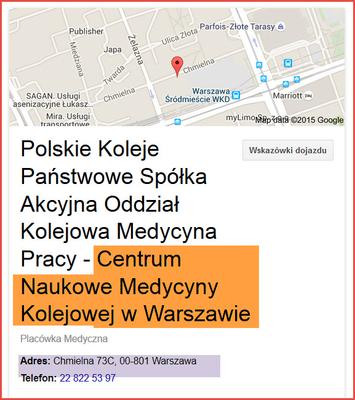 Adres Centrum Naukowe Medycyny Kolejowej w Warszawie