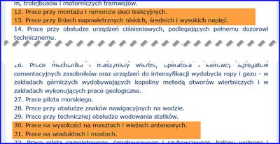 Rodzaje prac wymagających szczególnej sprawności psychofizycznej. 