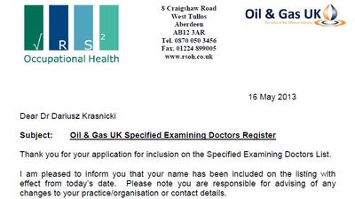 UK Gas&Oil certified doctor in Poland