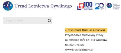 Lekarz orzecznik uprawniony do wykonywania badań lotniczo-lekarskich dla Klasy 1